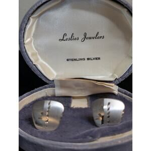 Vintage PRK Sterling Silver Etched Brushed/Polished Cuff Links